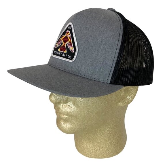 Red Dirt Hat Co Gray Black Mesh Trucker Cap Embroidered Patch Design Snapback - Picture 2 of 8